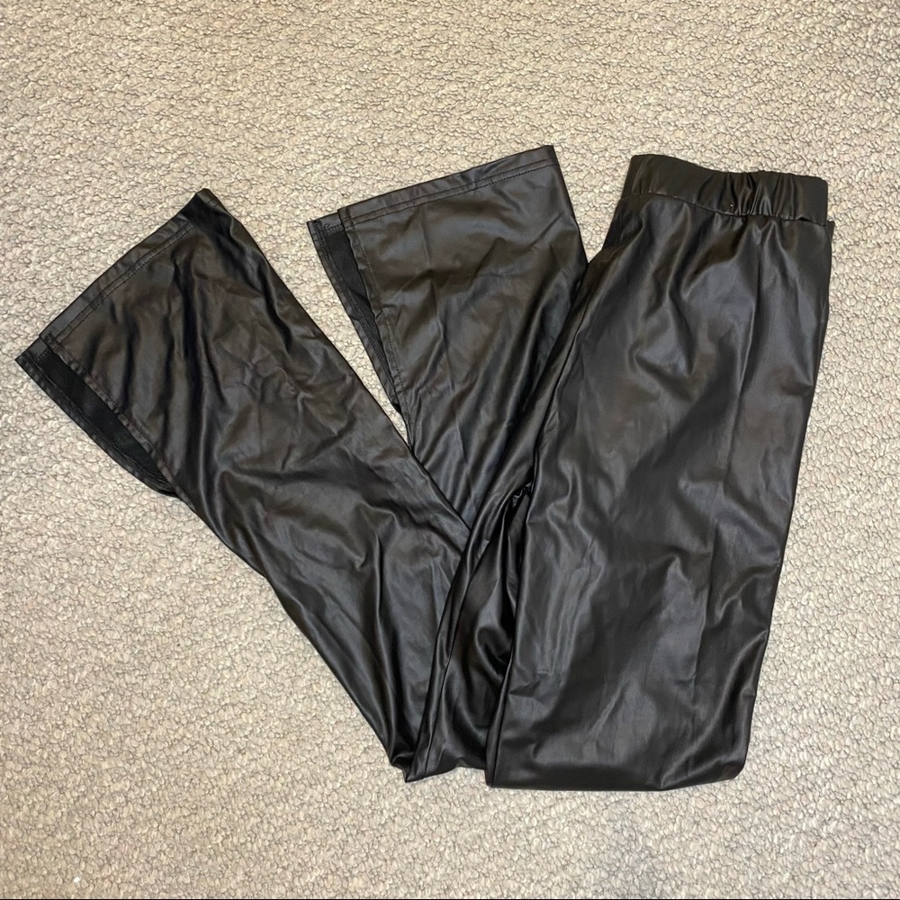 black faux leather pants